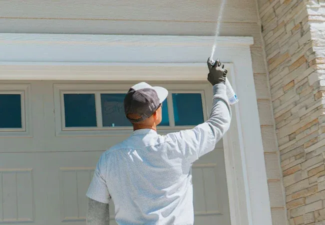 Midwest Pest tech spraying wasp nest