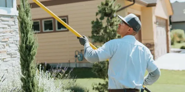 Midwest Pest tech cleaning home exterior for bugs